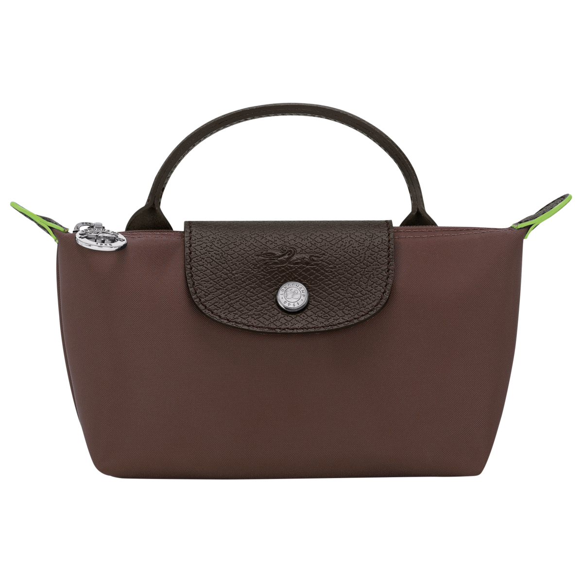 Buy Longchamp Le Pliage Green Pouch with handle Mocha in Bahrain